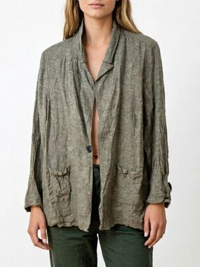 Penningtons Size 16 Linen Blend Blazer – Women's Lagenlook Button-Up Jacket